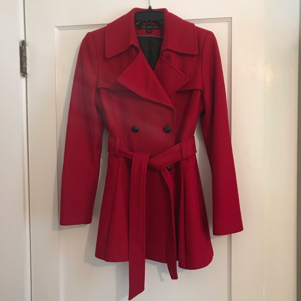 Via Spiga: Wool Pea Coat in Red
